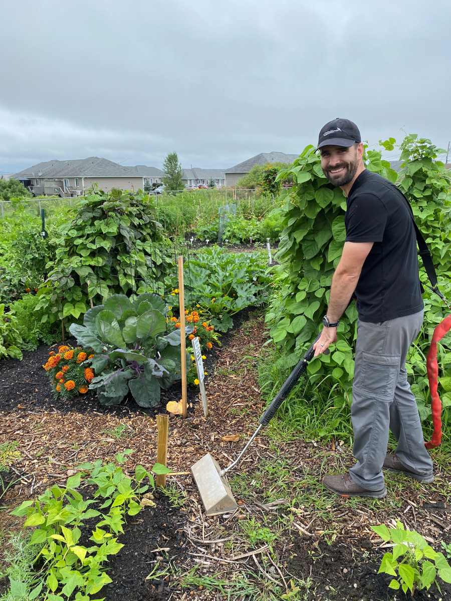 Michael steaming the Riverview Community Garden