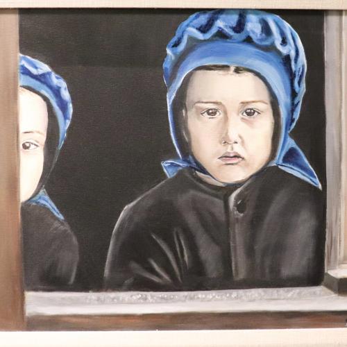Oil painting of Amish children