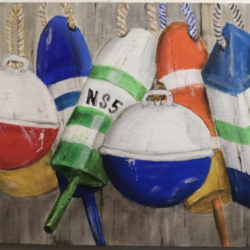 Acrylic on canvas of fishing equipment