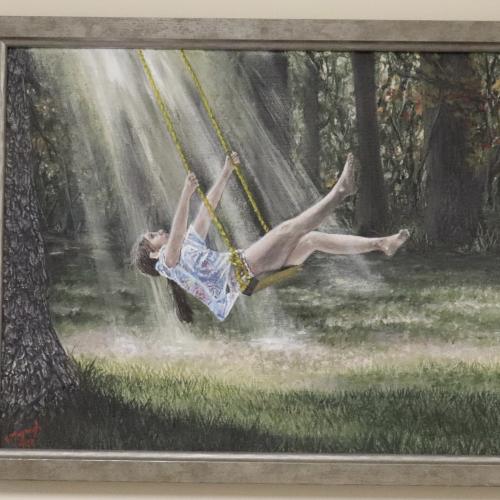 Acrylic on canvas artwork of girl on a swing
