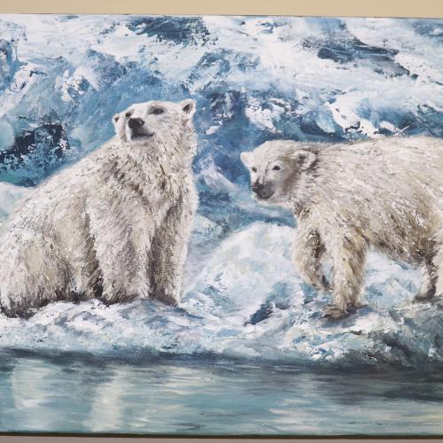 Acrylic on canvas artwork of polar bears