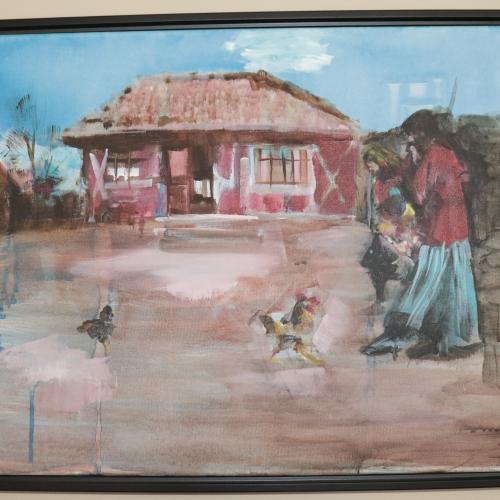 Acrylic artwork of a farm house