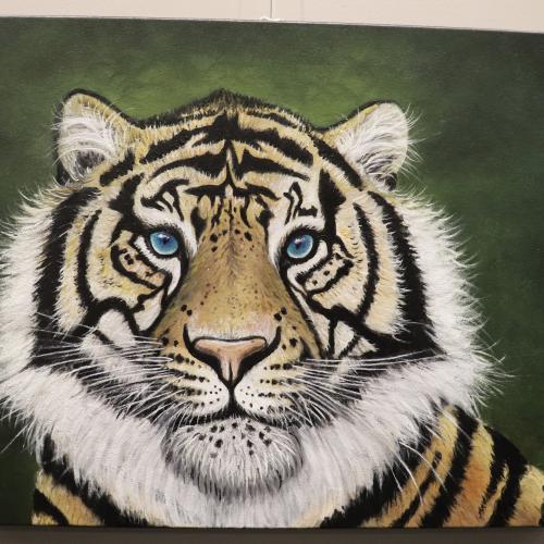 Oil on canvas artwork of a tiger lion
