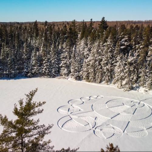 Giant abstract design stomped in the snow below Mill Creek Nature Park lookout