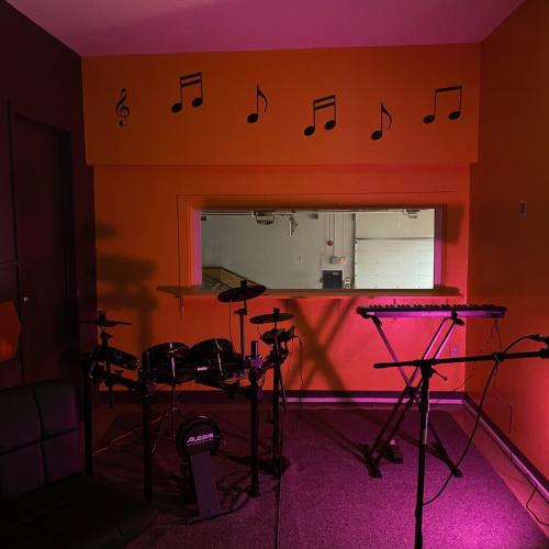 A keyboard and electric drum kit 