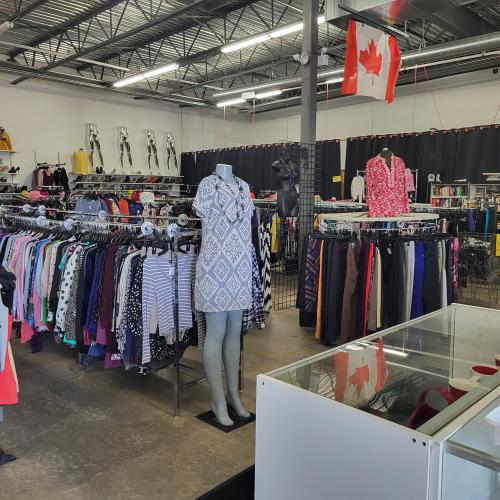 Racks of clothing inside the thrift store