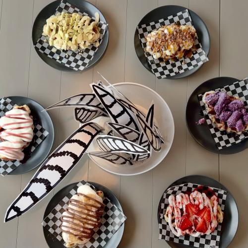 6 different flavored croffles view from above.