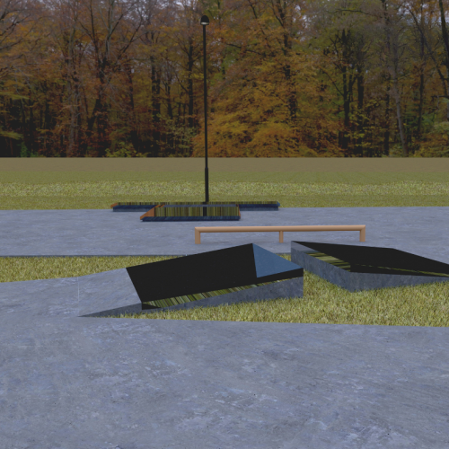 Digital rendering outdoor skatepark ramp