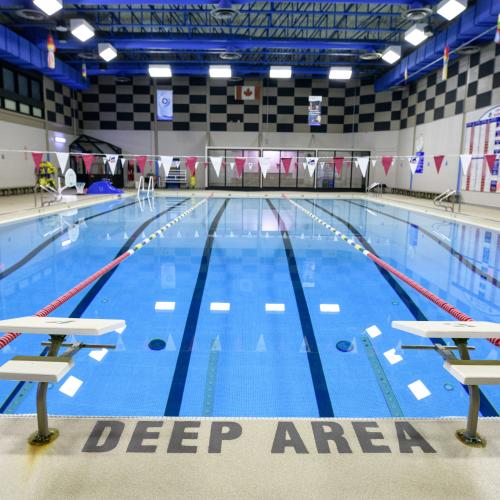 Wide angle view of an indoor swimming pool 
