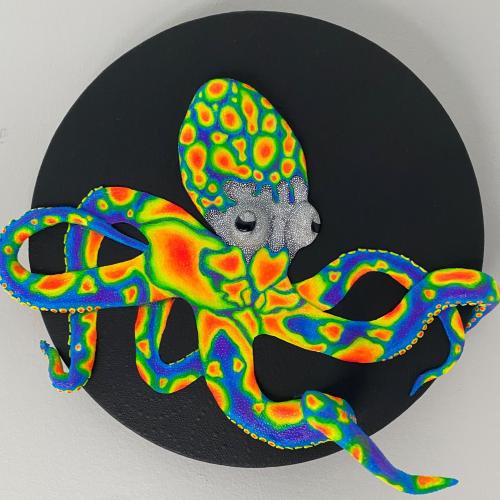 Mixed media artwork of an octopus 