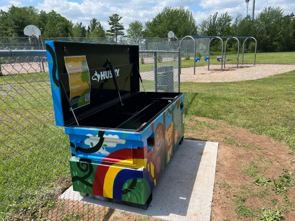Playbox open with multiuse court in the background