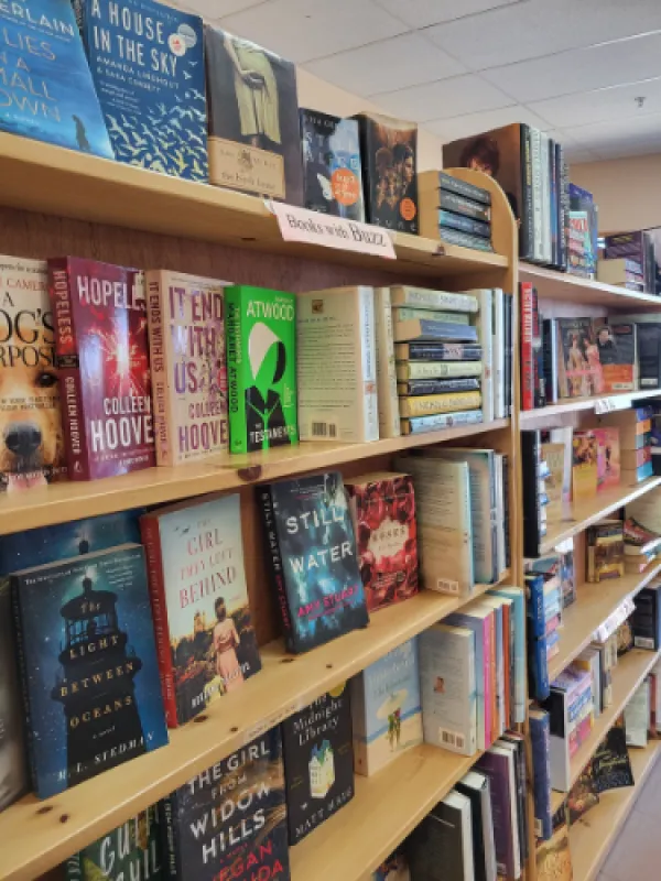 Bookshelf with books at the shop