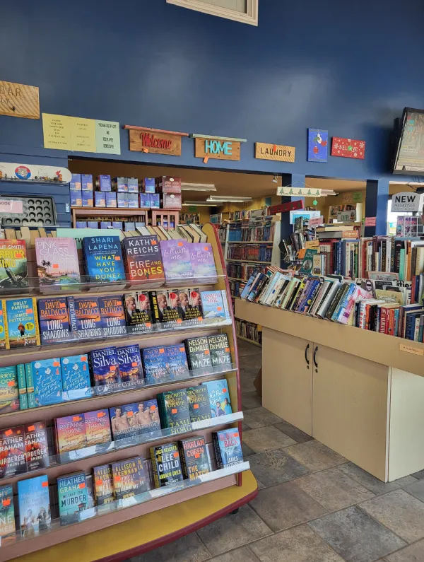 Bookshelves with books inside the shop
