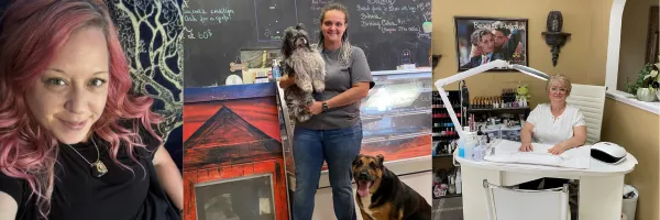 Three women smiling in their businesses