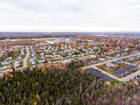 Aerial view of the town in fall 2023