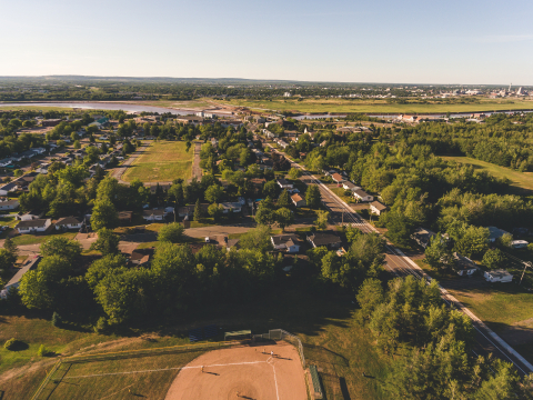 Aerial view of a residential neighourhood in Riverview, New Brunswick.