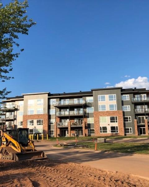 Construction outside of a newly build apartment building