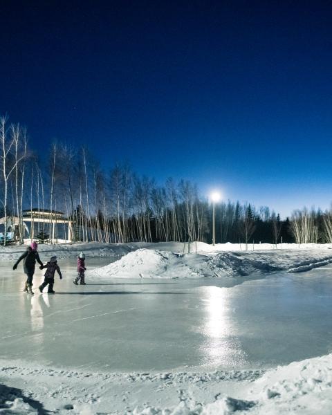 Two families skate on the skating oval