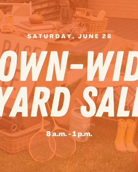 Orange image showing garage sale items and SUNFEST logo.