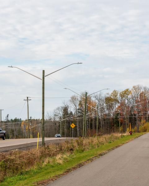 A cyclist biking on a paved pathway alongside gunningsville blvd.