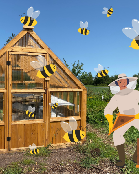 Benson the beekeeper is distressed as he watches his bees escape from his beehive.