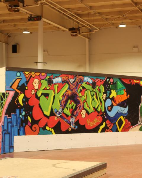 Some of the student murals at the Riverview Indoor Skatepark and Youth Centre