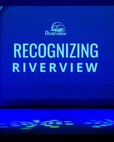 The Riverview Arts Centre Stage bearing the Recognizing Riverview branding