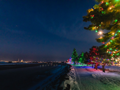 View of Moncton City lights from Riverfront Trail