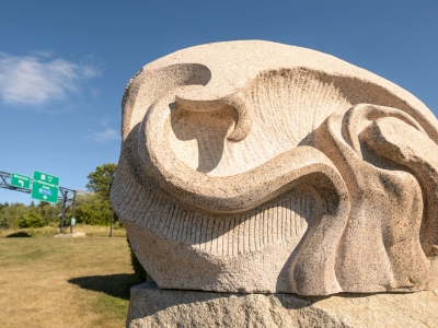 Stone sculptured entitled 'The Third Wave' by artist Julie Glaspy 
