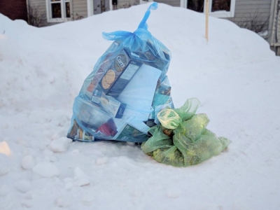 Garbage bags on snow